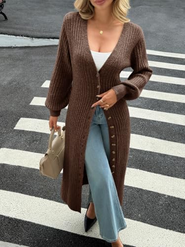 Image of Saodimallsu Womens Long Duster Cardigans Button Down Maxi Sweater Dress