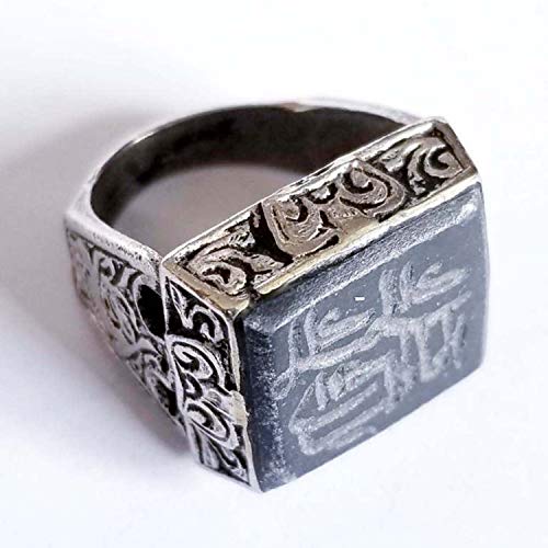 Black stone Ethnic Intaglio Ring Arabic Ring Afghan Ring Antique Ring Vintage Ring Engraved Ring Men's Ring Islamic Ring men ring antique black islamic agate silver ring natural gemstone middle eastern jewelry