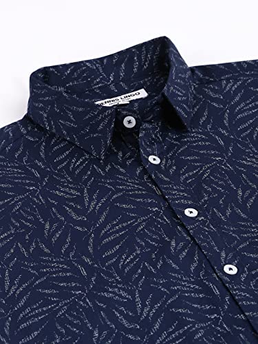 Image of Dennis Lingo Men's Navy Slim Fit Cotton Casual Shirt