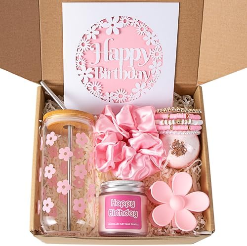 Birthday Gifts For Women, Teen Girl, Her, Happy Birthday Gift Box For Girl, Women, Sister, Daughter, Friends, Cute Daisy Aesthetic Glass Cups Gift Set 7pcs