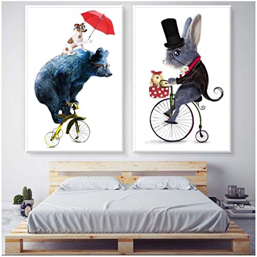 Mur art imprimer image animaux créatifs décoration salon set de 2 toiles 50x70cm