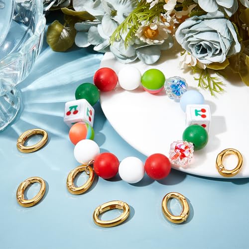 SUNNYCLUE 1 Box 6Pcs Real 18k Gold Plated Spring Oval Rings Connector Brass Oval Key Ring Carabiner Clip Snap Egg shape Keyring Buckle for Keychains Bags Purses jewellery Making Supplies DIY Crafts - Image 4