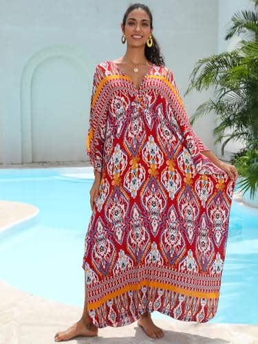 Image of KEYLORTING Plus Size Kaftan Dress Women, African Moo Moo Print Caftan, Batwing Dress, Beach Cover Up for Party and Loungewear