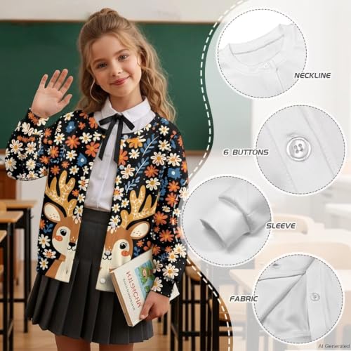 Image of Girls Cardigans Sweater Long Sleeve Crew Neck Button Down Sweaters School Outerwear for Kids Fall Winter Tops