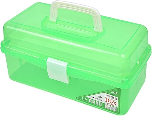 Zhousensen Caja de almacenamiento transparente de tres capas de 13 pulgadas, organizador de manualidades, caja de herramientas plegable con asa,