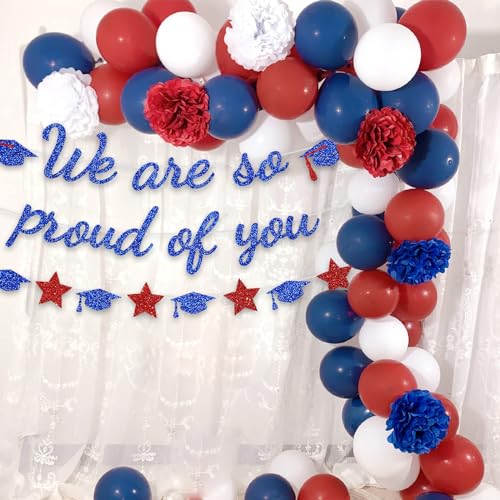 Image of We Are So Proud Of You Banner Graduation Party Decorations Glitter Congratulations Class Grad Ideas Blue Red