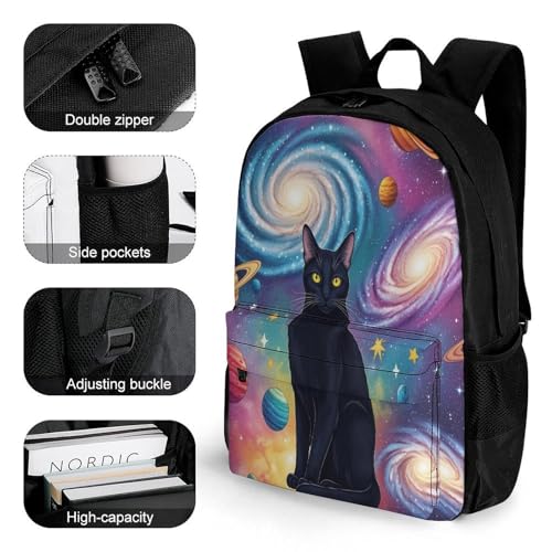 Supdreamc Backpack Anti-Theft Multipurpose Large Capacity Carry On Bag - Space Black Cat Camping Outdoor Backpack With Side Pockets3