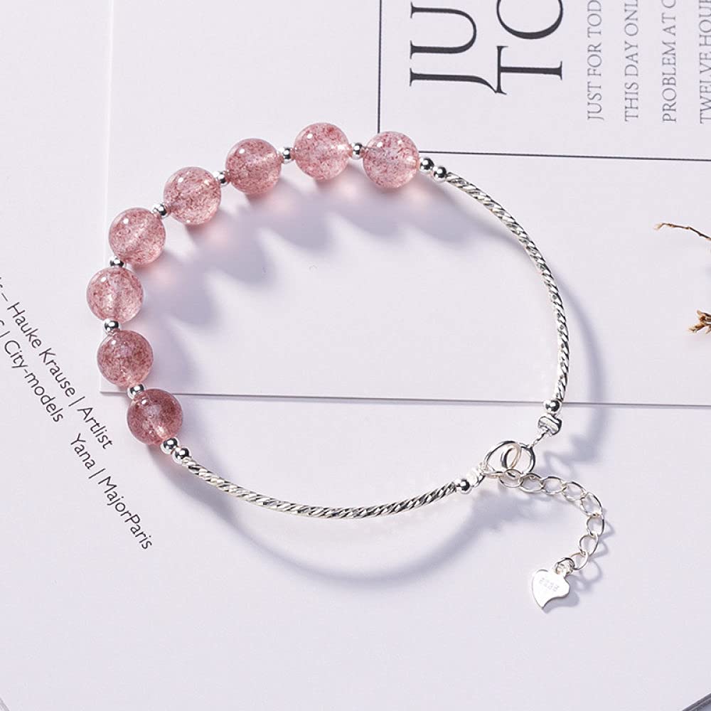 Girls Accessories Bracciale in Argento Sterling 925 Vintage per Donna Semplice Cristallo Naturale di Fragola Rosa Dolce Classico Fascino di Gioielli Spiaggia Estiva Birthday Gift