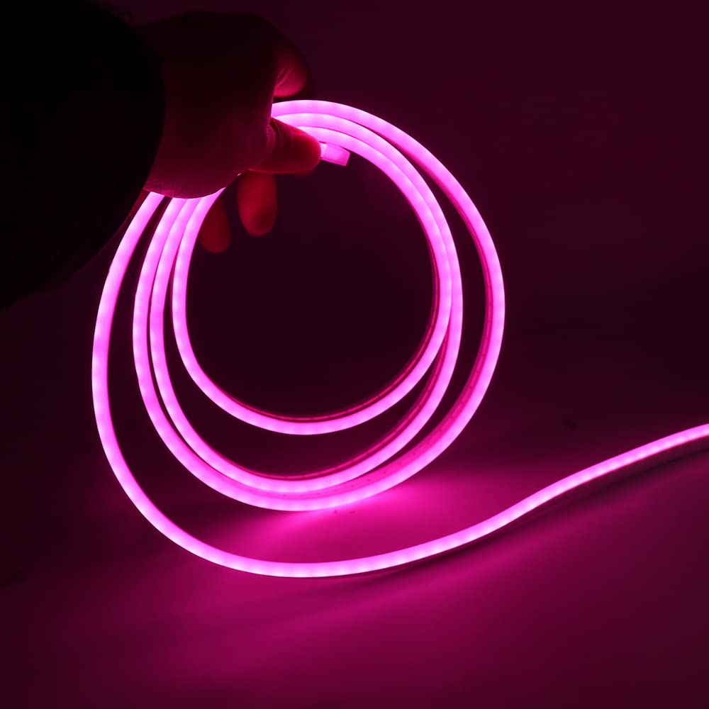Wisada 2M LED Neon Rope Light with On/Off, Pink Light Waterproof Flexible LED Strip Light, DIY Design - Image 3