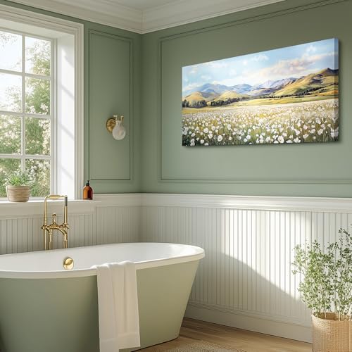 crmotu Large Landscape Wall Art, Flower Wall Art, Nature Wall Decor, Meadow with Wildflowers Canvas Prints, Rustic Aesthetic Pictures for Living Room Bedroom Above Bed Hallway Farmhouse 30x60inch