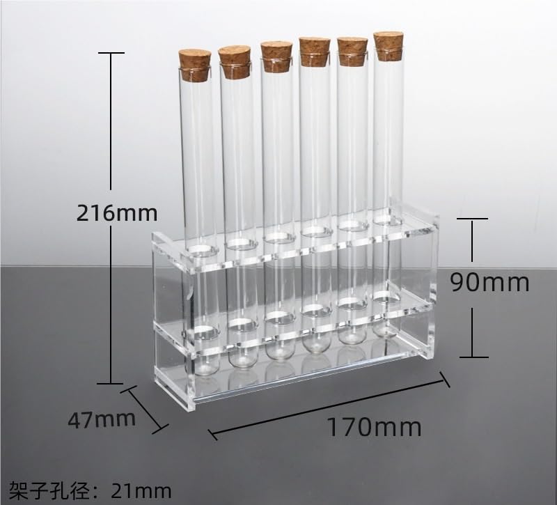 Set Di Provette In Vetro, Provette Con Supporto, Provette In Vetro Con Tappi Di Sughero, Provette Trasparenti Con Supporto In Acrilico, Kit Portaprovette 6 Fori(6-Hole 20 * 200 Rack Set)