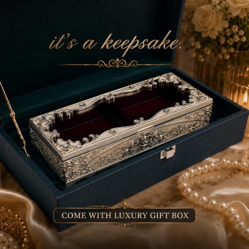 Image of Diviniti Handcrafted Wedding Design 2-in-1 Decorative Storage Box with Lid, White | Multipurpose Home Decor Organizer for Jewelry, Keys, Chocolates, Keepsakes, Table Accent & Gift Item