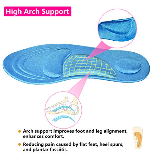 Image of Shoe Insoles Women, (2 Pairs Blue) Arch Support Insoles Breathable, New Material, 5D Sponge Barefoot Comfort Insoles and High Heel Inserts, for Massaging, Arch Pain and Foot Pain Relieve