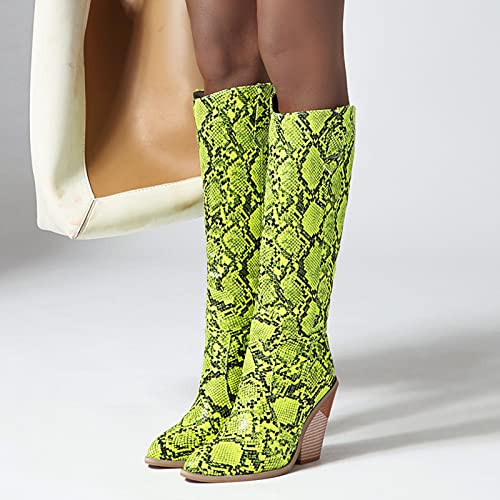 Lizoleor Women Fashion Pointed Toe Knee High Wedge Cowboy Boots4