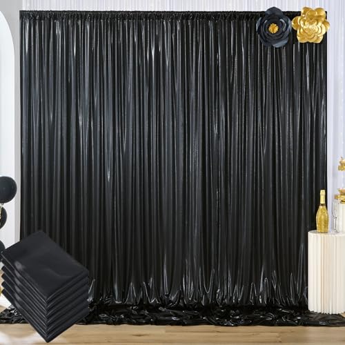 Image of 30x10 ft Wrinkle Free Black Sequin Backdrop Curtain for Parties,Thick Not Fall Glitter Wedding Drapes Backdrop,6 Panels 5x10ft Shimmer Photo Wall Back Drop Cloth for Birthday Photography Background