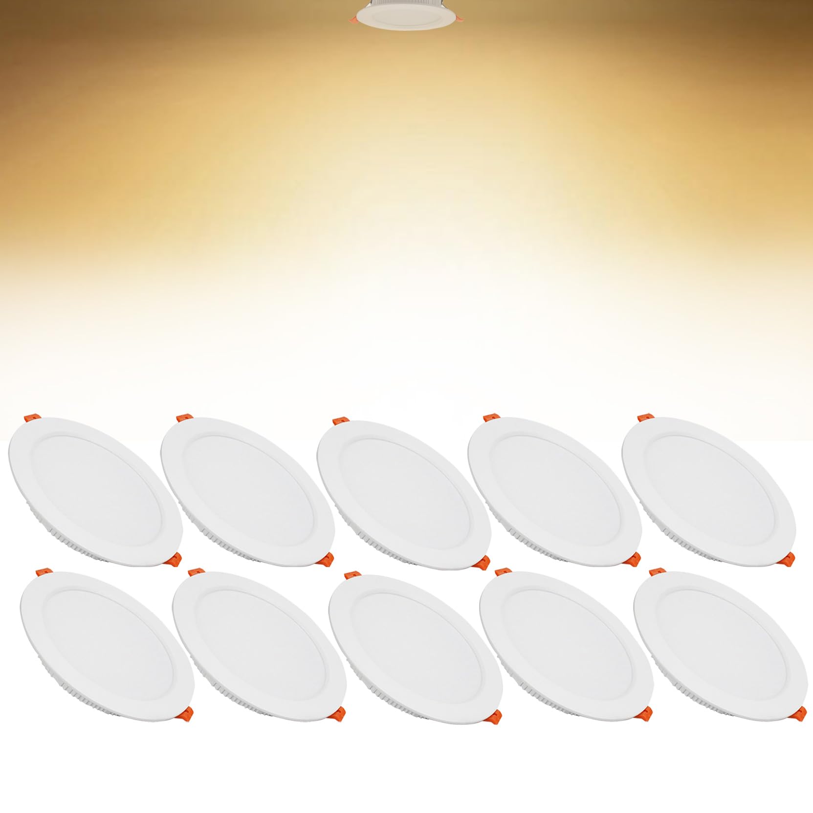 Syibelters 18W LED Recessed Ceiling Spotlights, 3000K Warm White Ultra Slim Panel Light, Cut Φ150-160mm, AC110-240V Round Downlights for Living Room Office, 10 Pack