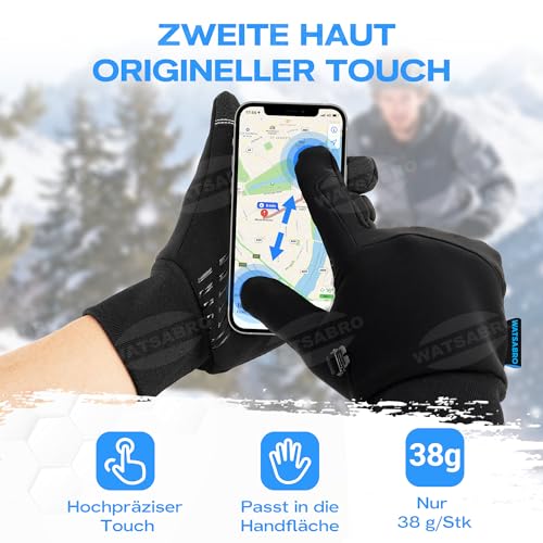 WATSABRO Fahrradhandschuhe Winter, Laufhandschuhe-Touchscreen mit Anti-Verlust Clip – Winddichte Sport Handschuhe für Herren & Damen zum Radfahren, Laufen und Outdoor-Aktivitäten - L