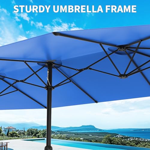 GarveeHome 13ft Large Patio Umbrellas with NO Base, Outdoor Double-Sided Rectangle Market Umbrella with Crank Handle, for Pool Lawn Garden