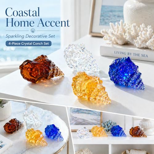 HausArtX Colorful Crystal Conch Figurine Set of 4, Crystal Figurines Decor for Home, Office & Car, Glass Seashell Decor, Crystal Gift for Mom, Friends, and Loved Ones — view 4