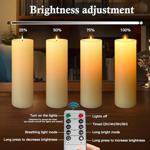Image of 4 Pack 14 inch x 4 inch Large Outdoor Candles, Waterproof Flickering LED Flameless Candles with Timer, Battery Operated Candles with Remote Control Realistic Fake Pillar for Patio Porch Lanterns, Ivory