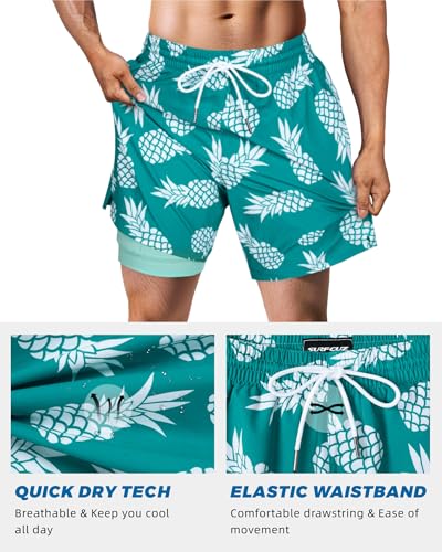 Image of SURF CUZ Mens Swim Trunks with Compression Liner Swim Shorts 7 inch Swimming Trunks Stretch 7 Inch Swim Suits Quick Dry