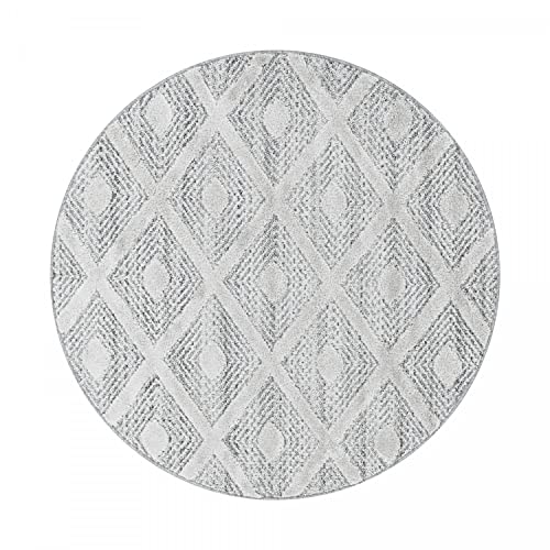 Moderner 3D-Design Teppich Kollektion Pisa (Bologna Grau, 120x120 cm rund)