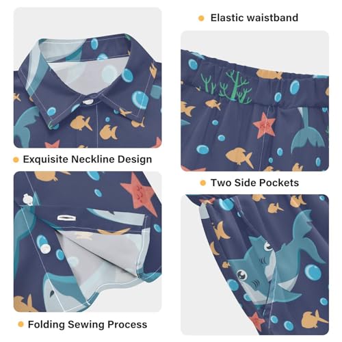 Image of CaTaKu Boys Hawaiian Button-Down Shirts and Short Sets, Boys Summer Outfits 2 Piece Clothes Set Size 3-10T