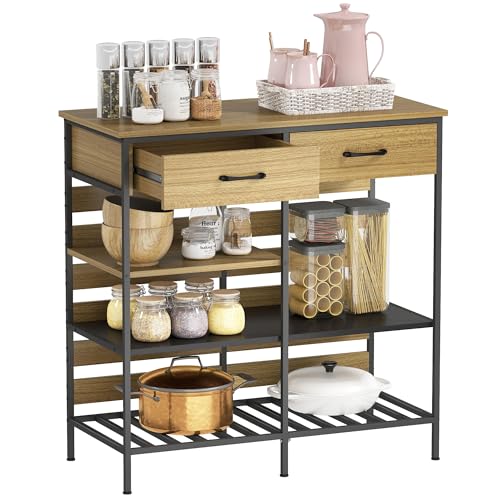 HOMCOM Buffet Cuisine, Meuble de Rangement avec 2 tiroirs et 3 étagères Ouvertes, Style Industriel, Cadre en Acier, pour Salle à Manger, Salon, Cuisine, 90...