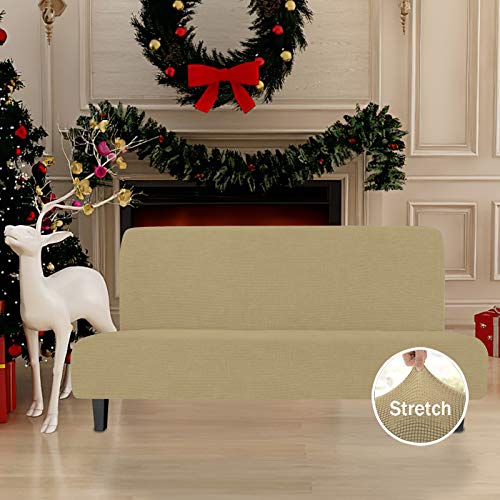 Image of Easy-Going Stretch Large Futon Slipcover Armless Futon Cover Beige