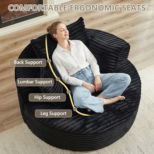 Sillón redondo plegable peluche Negro miniatura 6