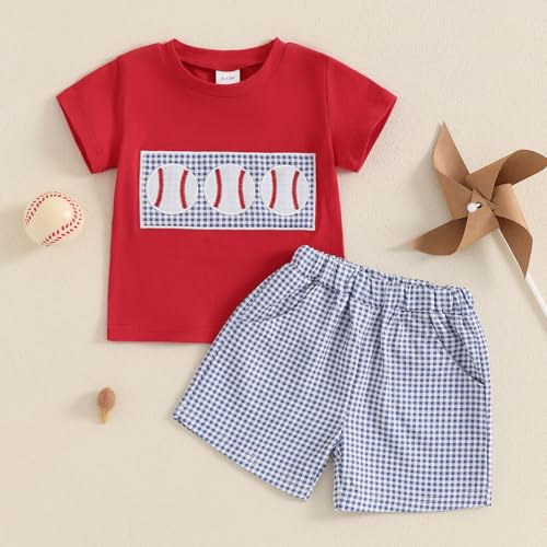 MERSARIPHY Toddler Boy Football Game Day Outfit Baby Baseball Embroidered Short Sleeve T-Shirt Tops Shorts Set Summer Clothes3