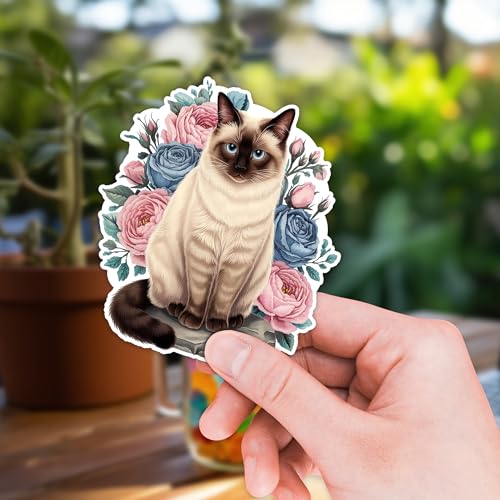 Image of Siamese Cat Sticker 8 Pcs (Large Size) Vinyl Stickers Laptop Waterproof Decal for Car Bumper Water Bottle Window Funny Party Birthday Decorations - Size 4 Inches
