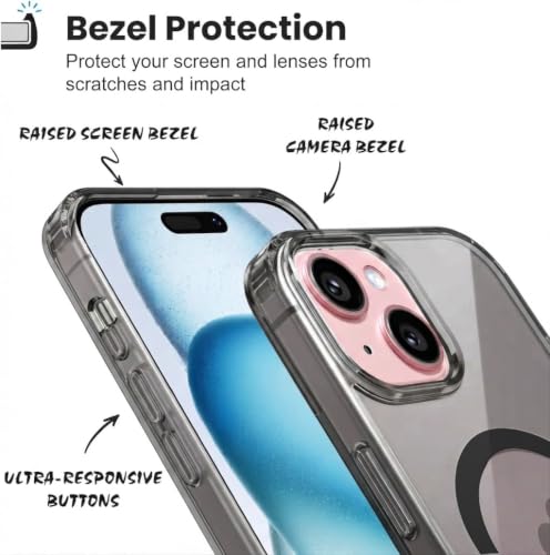 Image of Elzzi Anti Scratch Semi Transparent Cover for iPhone 15 Case, Premium PC + TPU Magnetic Phone Cases Drop Proof,Compatible with Magsafe Slim Anti Yellowing Never Yellowing Shockproof, (Grey)