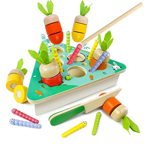 Jouet Enfant 2 Ans Jouet en Bois Carotte de Pêche Magnétique de Coupe Jeu de Tri Motricité Bebe Montessori de 1 2 3 4 Ans Cadeau Filles Garçons Cover