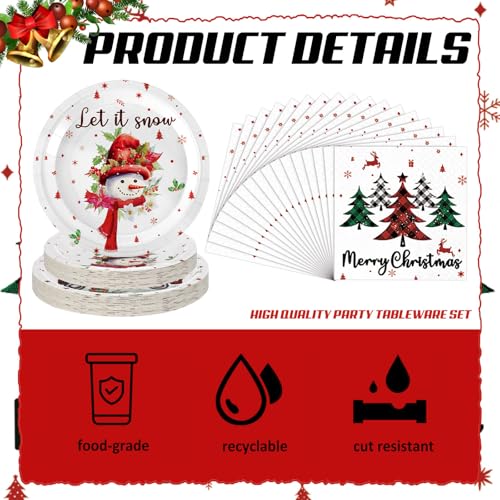 Umigy 96 Pcs Christmas Paper Plates and Napkins Set Let Is Snow Snowman Disposable Paper Plates Napkins Forks White Round Disposable Dinner Tableware for Xmas Party Supplies Table Decor, Serve 24 – Image 5