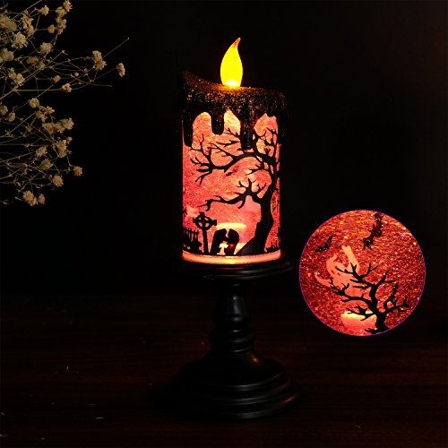Image of Eldnacele Halloween Snow Globe Candles Lighted Lamp, Battery Operated Spinning Water Glittering Tornado Flameless Candles Table Centerpiece for Halloween Celebration Parties, Ghost