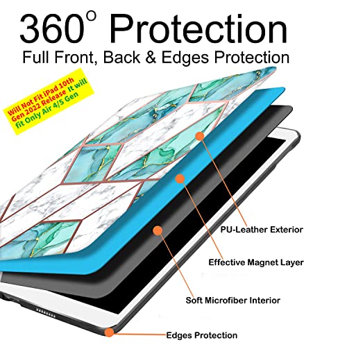 Image of DuraSafe Cases for iPad Air 5th 4th 6th 11th [ Air 11 /6 2024 /5 2022 /4 2020 ] MYFQ2HN /A MYFP2HN /A MYFN2HN /A MYFQ2HN /A UltraSlim Printed Smart PU Leather Flip Folio Book Cover - Marble Green