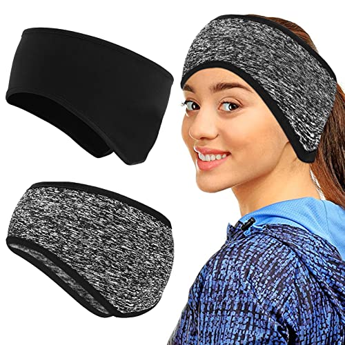 Diadema Deportiva de Invierno 2Piezas, Orejeras De Invierno Deportes, Cinta Pelo Deporte, Deportes Diadema Corriente, Diadema Deportiva de Invierno para Mujeres y Hombres (Gris Negro)