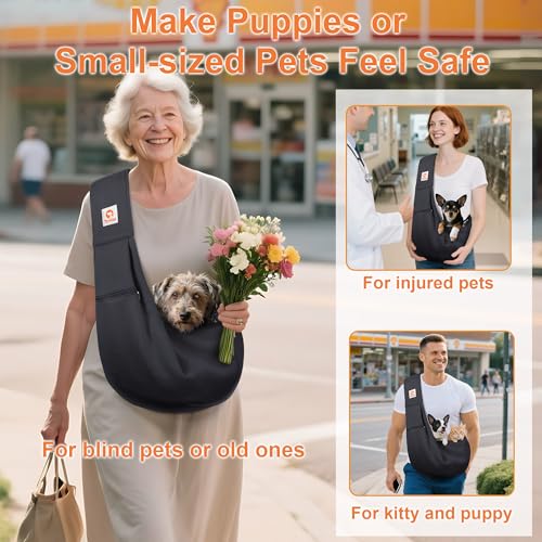 Image of Tomkas Small Dog Sling Carrier - Classic Pocket & Classic Strap & Classic Pocket - for 3-10 lbs Pets(Black)