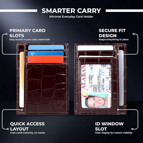 Image of Genuine Leather Slim Card Holder Wallet for Men - Premium and Stylish Card Holder with Capacity for 7-10 Cards and Currency Compartment - Stylish and Functional Leather Wallet (CHERRY)