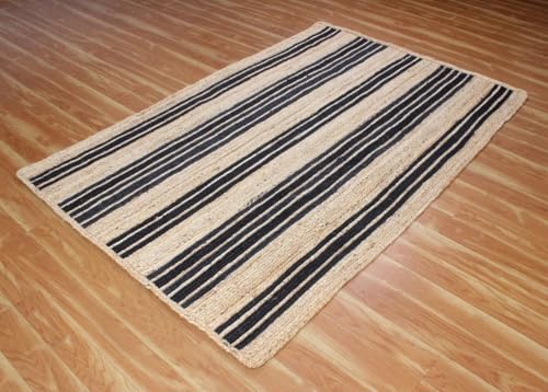 DHEERAJ HANDLOOM Jute, Braided Reversible Hand Woven Rectangular Rug/Carpet/Mat, for Living & Bedroom Floor Mat (Jute Black, 3X5 [feet])