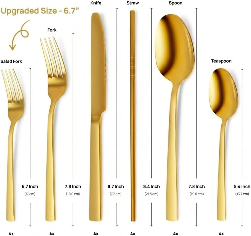 Home Haven Luxury Gold Silverware Set for 4, Heavy Duty Gold Flatware Set for 4, 18/10 Stainless Steel Cutlery Dishwasher Safe, Flatware for Special Occasions, Home & Restaurant Use (24 Pieces for 4)