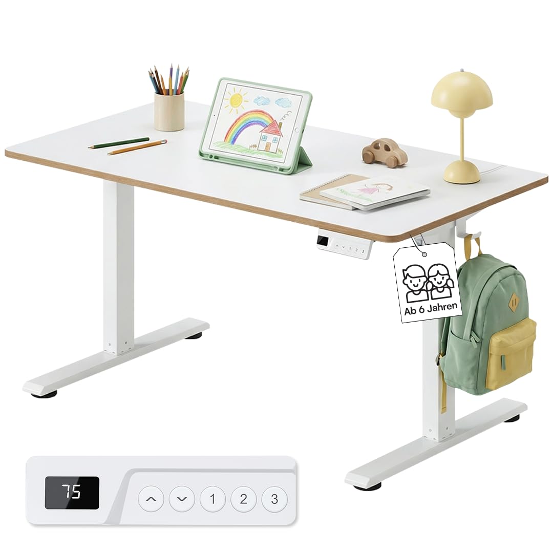 Bellabino Toro Kinderschreibtisch elektrisch höhenverstellbar – ergonomischer Schreibtisch für Kinderzimmer – Schülerschreibtisch ab 6 Jahren – LED-Höhenanzeige mit 3 Speicherplätzen & Kindersicherung
