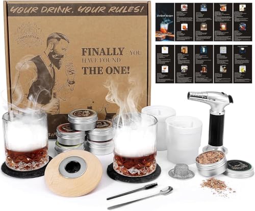 Whiskey Cocktail Smoker Set with Torch, 6 Flavors Wood Chips, 2 Whiskey Gläser, 2 Ice Ball Molds, Bourbon Old Fashioned Drink Smoker Kit, Gifts for Men, Father, Husband, Boyfriend(No Butane) Whiskey Cocktail Smoker Set with Torch, 6 Flavors Wood Chips, 2 Whiskey Gläser, 2 Ice Ball Molds, Bourbon Old Fashioned Drink Smoker Kit, Gifts for Men, Father, Husband, Boyfriend(No Butane)