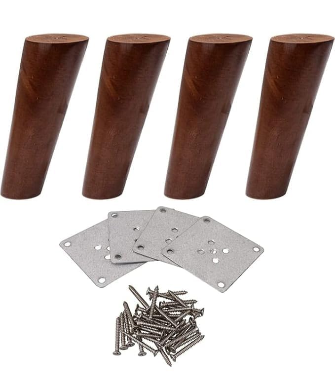Aakash Decor 4 Pcs Sofa Oak Finish Wood Leg 6 Inch - Wooden Sofa Furniture Brown Finish Heavy Duty Cone Shape with Mounting Metal-image-2