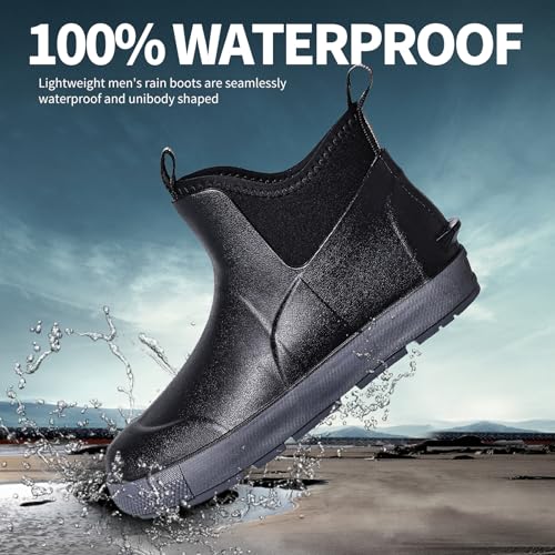 Rain Boots for Men Waterproof Men's Deck Boots Fishing Booties Anti-Slip Rubber Boots Ankle Comfort Lightweight Gardening Shoes for Yard Farm Outdoor Work Boating2