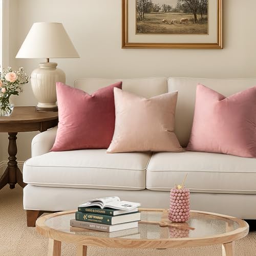 Image of MIULEE Velvet Throw Pillow Covers 16x16 Inch, Pack of 2 - Dusty Pink, Soft Solid Decorative Pillow Covers Cushion Cases Modern Luxury Home Decor for Spring Couch Sofa Bedroom Livingroom