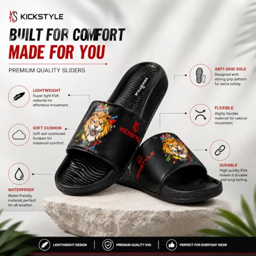 Image of Men's Slider with Lion Design | Comfort Footbed | Extra Soft Doctor Recommended Chappals | Stylish Designer Textured Sole | Lightweight Comfortable Slip-On Slippers KS 2006