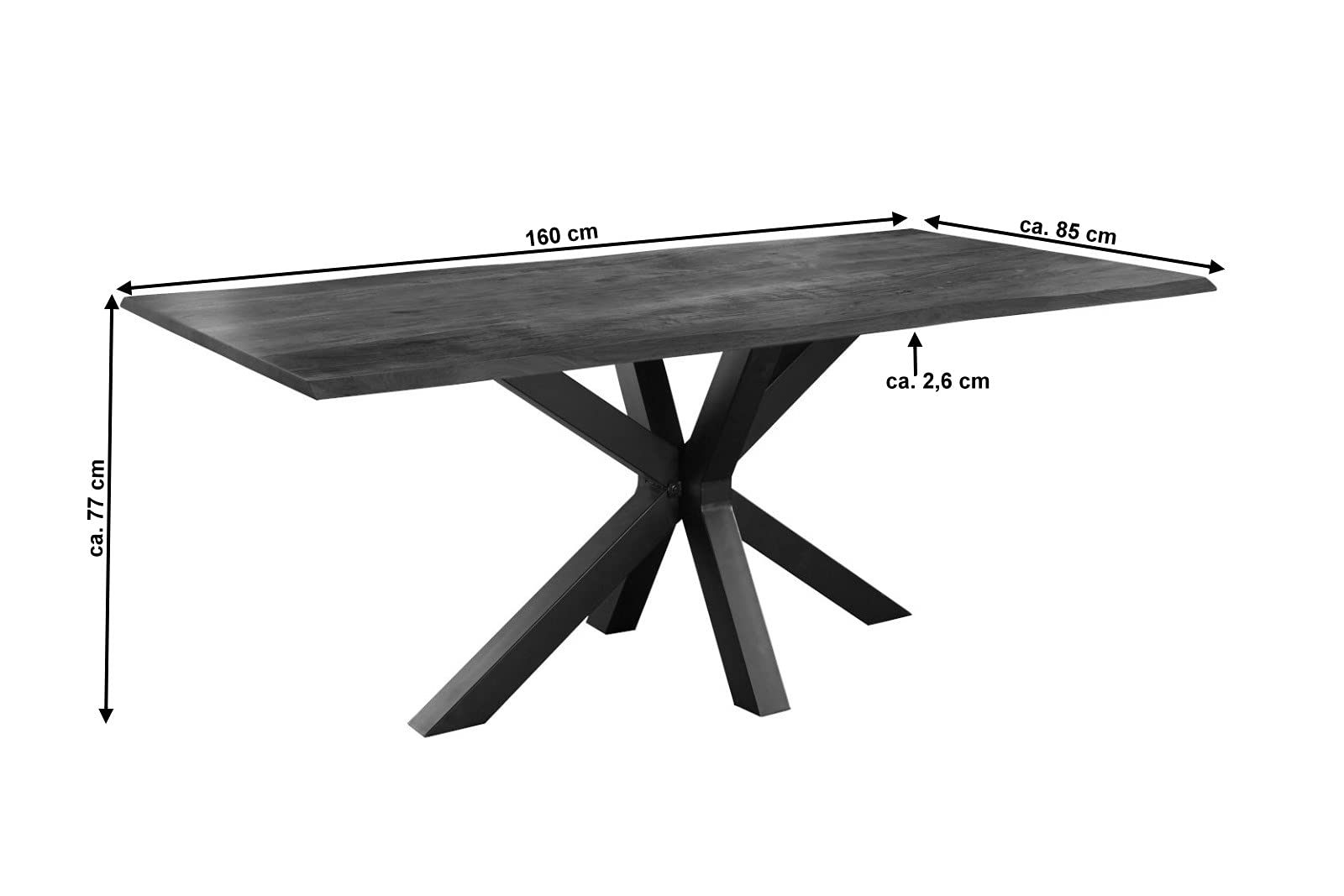 SAM Esstisch Toledo 160x85 cm Akazie nussbaum Baumkante Spider schwarz | Baumkantentisch massiv, Akazienholz nussbaumfarben, Esszimmertisch