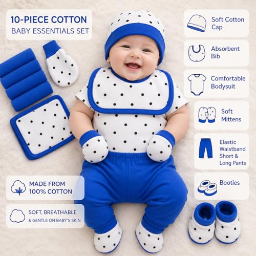 Image of T2F 13 Pcs Newborn Baby Girl /Boy Gift Set, Premium Pink /Blue 100% Cotton Baby Clothing Gift Box with Bodysuit, T-Shirt, Cap, Mittens, Booties, Bib, Pants, Shorts, Towel & Wash Cloths